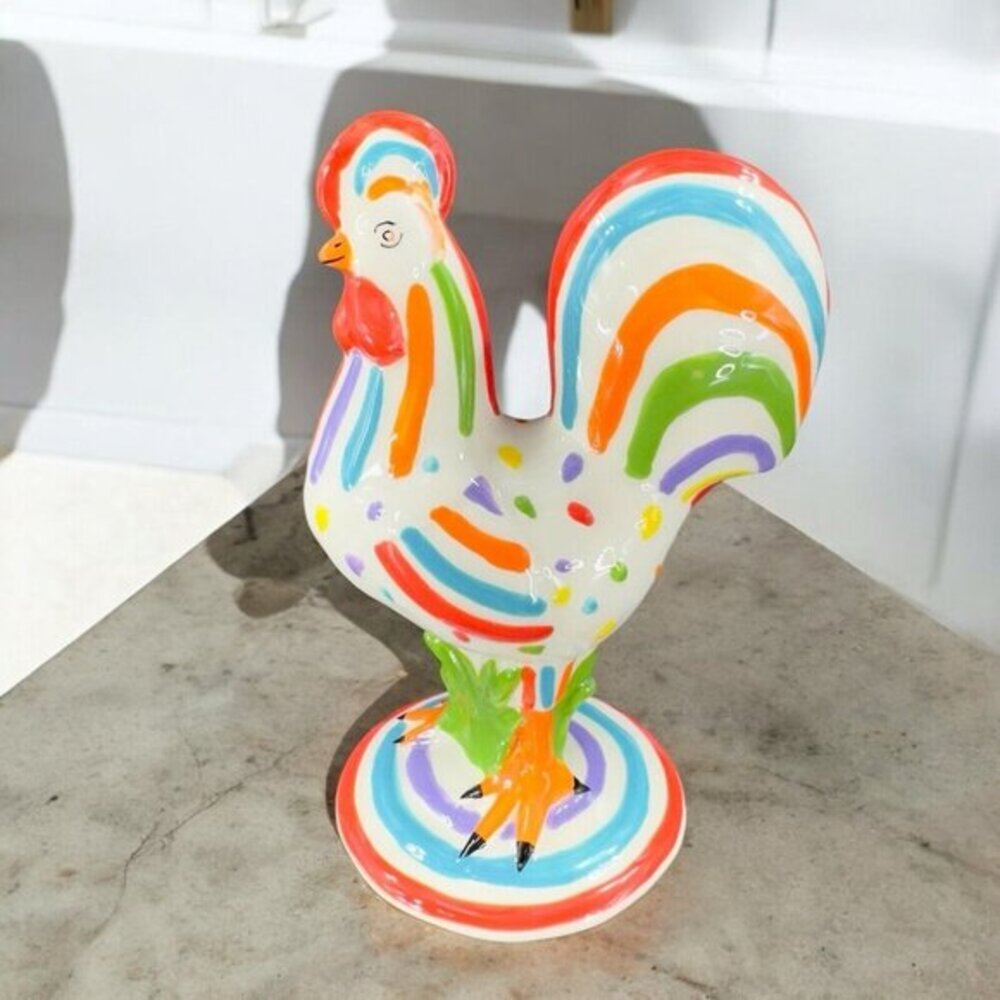 Poultry‎ In Motion Rooster Ceramic Figurine Speckled Spectrum Multicolor